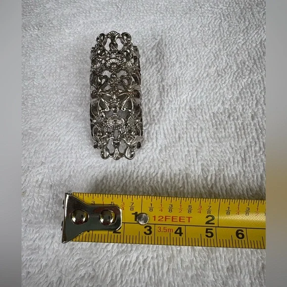 Boho Silver Tone Filigree Full Finger Ring with Rhinestones - Picture 12 of 12